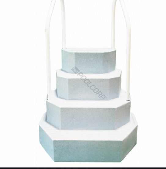 King Cake Pool Step White Granite Dual Handrails